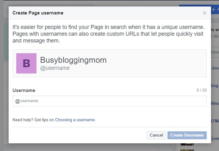 Create Page Username