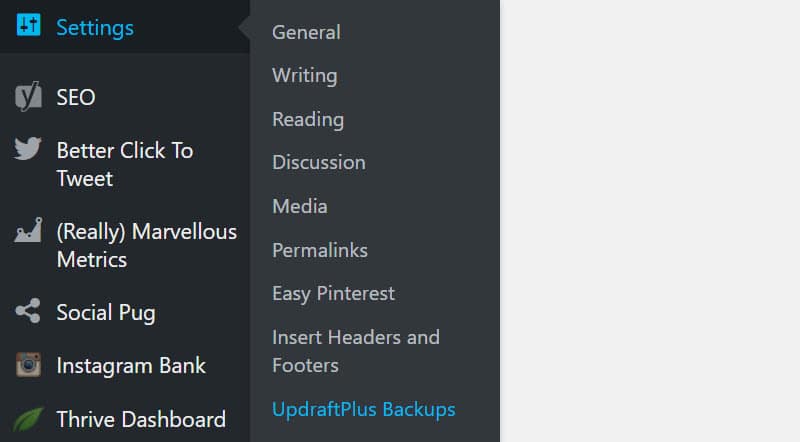 Settings UpdraftPlus Backups